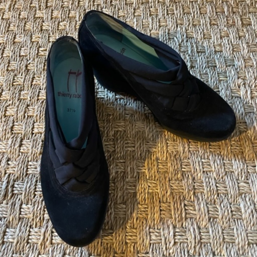 Thierry Rabotin Black Velvet And Interwoven Elastic Wedge Shoes